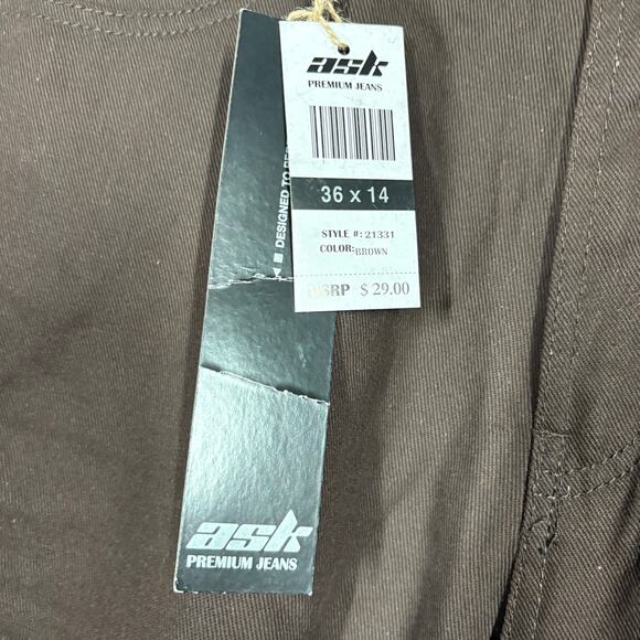 NEW! Ask Jeans Casual Straight Let Brown - 36x14 - Picture 3 of 5